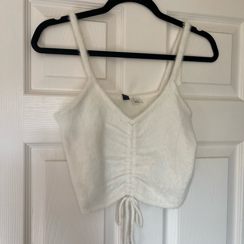 White creamy fluffy fuzzy knit top